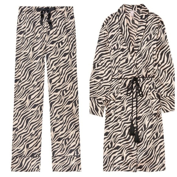 Victoria's Secret Other - 🆕VS satin champagne zebra robe and sleep pant